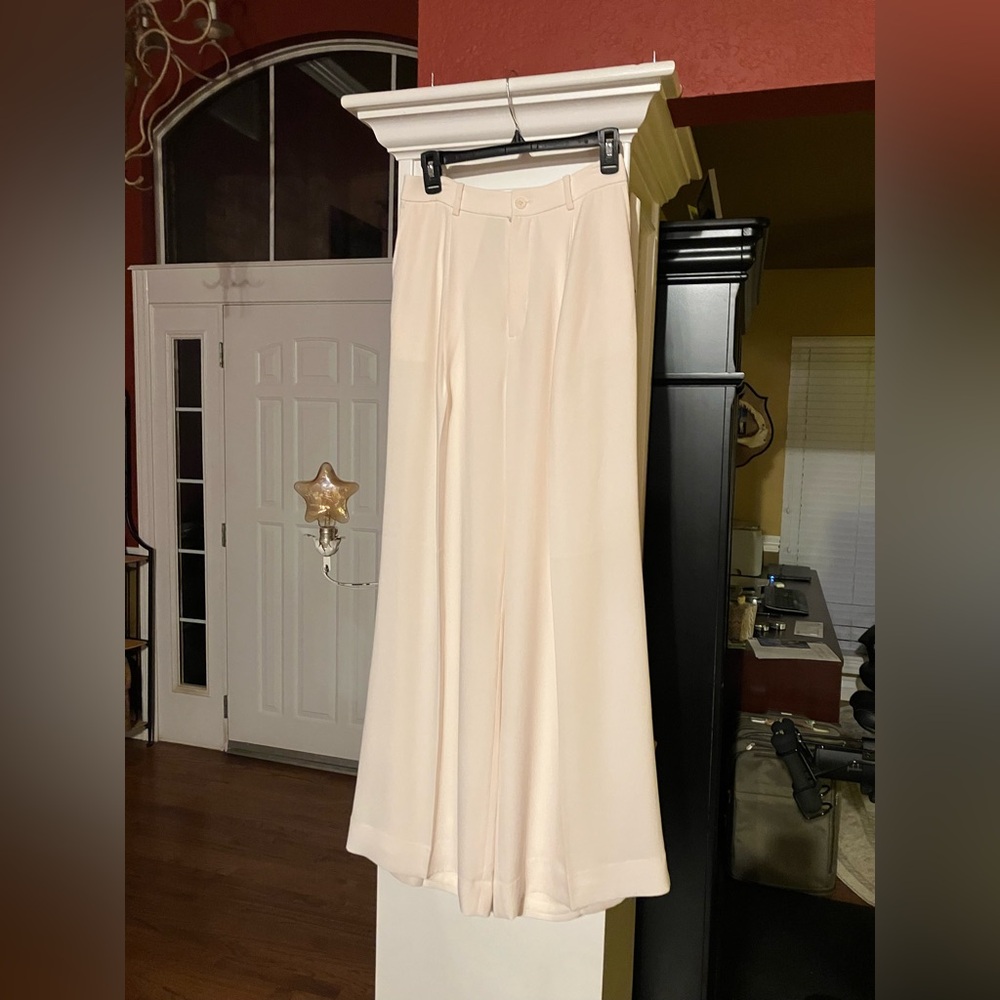 NWT LAUREN RALPH LAUREN LINED CREAM WIDE LEG PANTS SZ 6